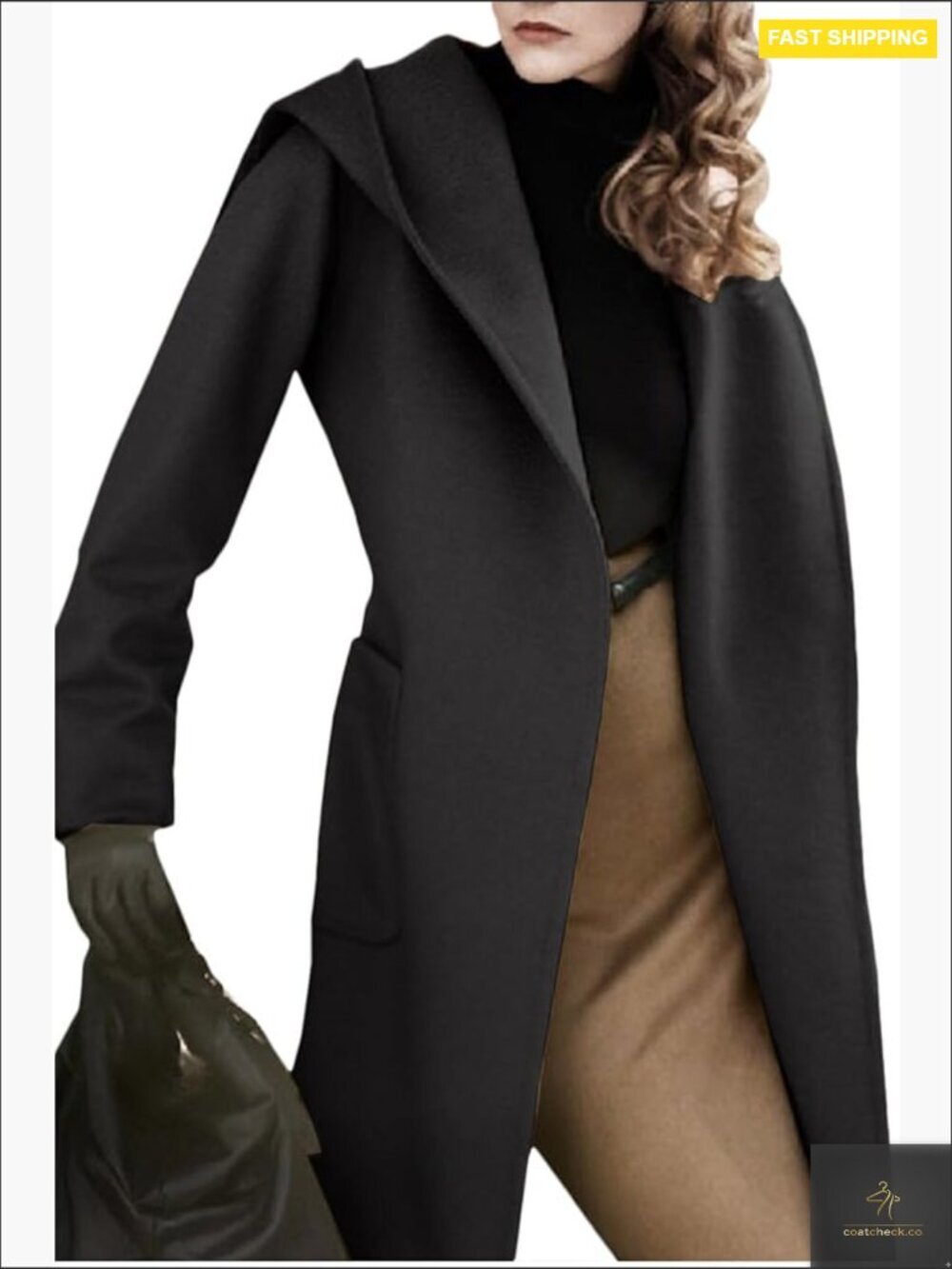 Wool Blend Trench Coat Long Sleeve Open Front Belted Casual Chic Oversized